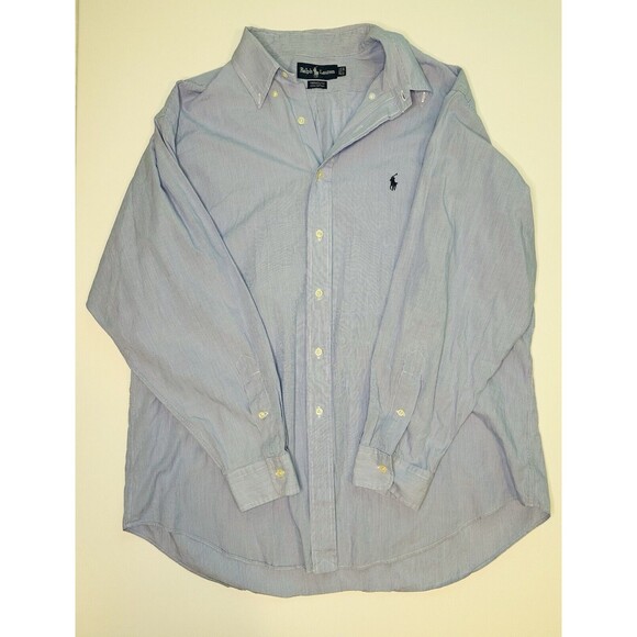 Ralph Lauren Yarmouth Blue Striped Long Sleeve Button Up Shirt Men's 17-34 - Picture 14 of 14